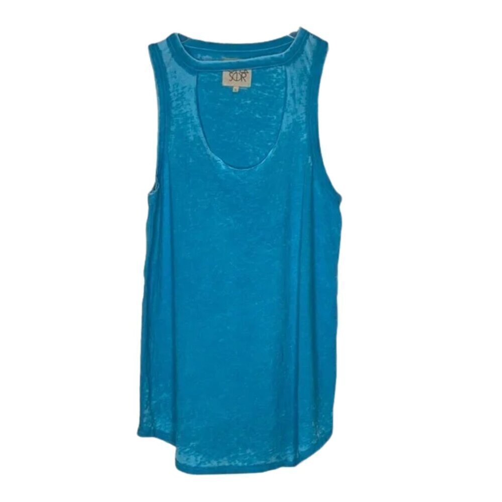 Chaser Turquoise Blue Large Keyhole Burnout Distressed Muscle Tee Sz. S NEW